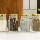 Kit 6 Porta Temperos Hermético Vidro e Metal Dourado