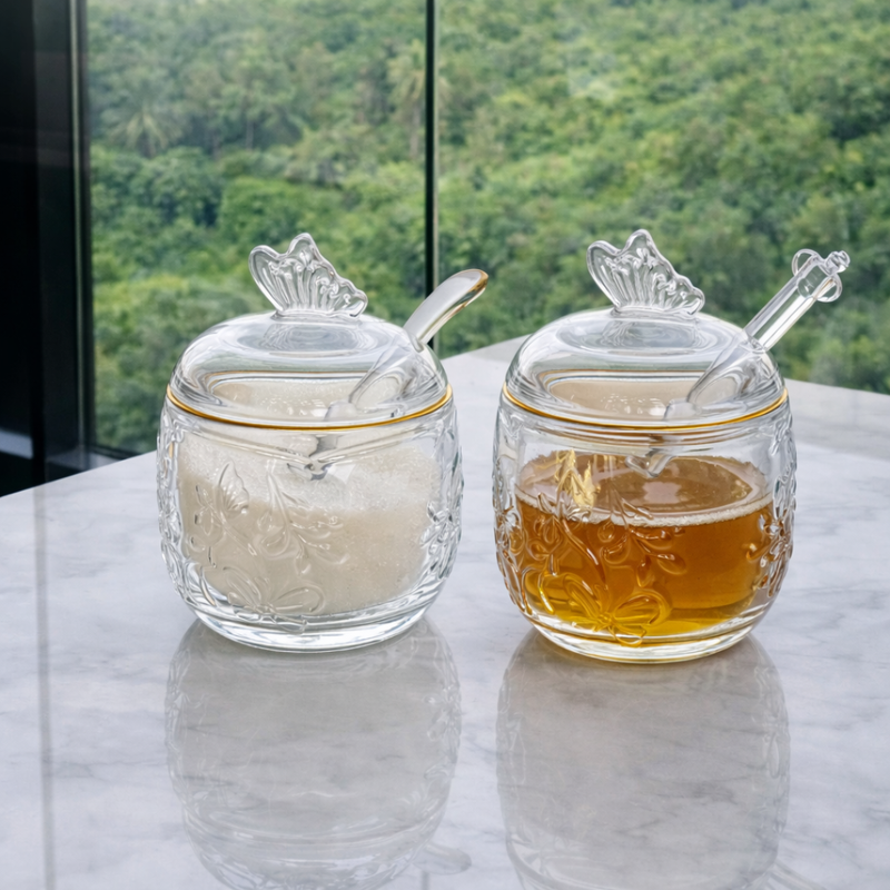 Kit Meleira + Açucareiro de Cristal New Butterfly 2 Peças