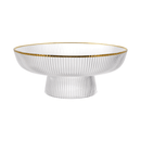 Centro de Mesa de Vidro com Pé Graffiato Transparente e Borda Dourada 26cm