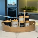Galheteiro Branco e Preto Doha com Suporte de Bambu 5 Peças