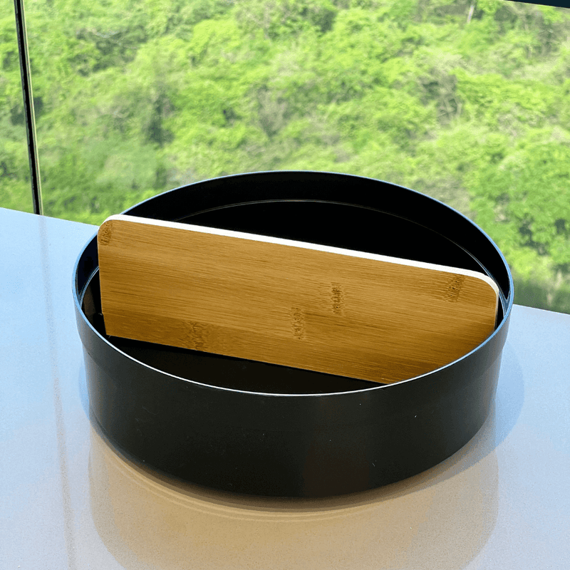 Organizador Giratório Lume com Divisória de Bambu Preto 25,5cm
