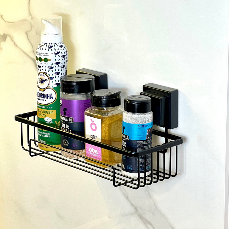 Suporte  Moderno Para Shampoo Com Ventosa 28 cm  Preto Fosco de Alta Resistencia